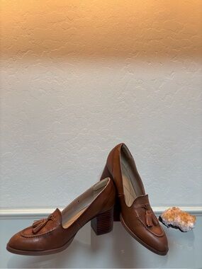 Isola Brown Tassel Block Heel Loafers